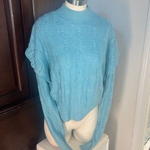 Elegant Sky Blue Cable Knit Turtleneck Sweater cropped fix size xl